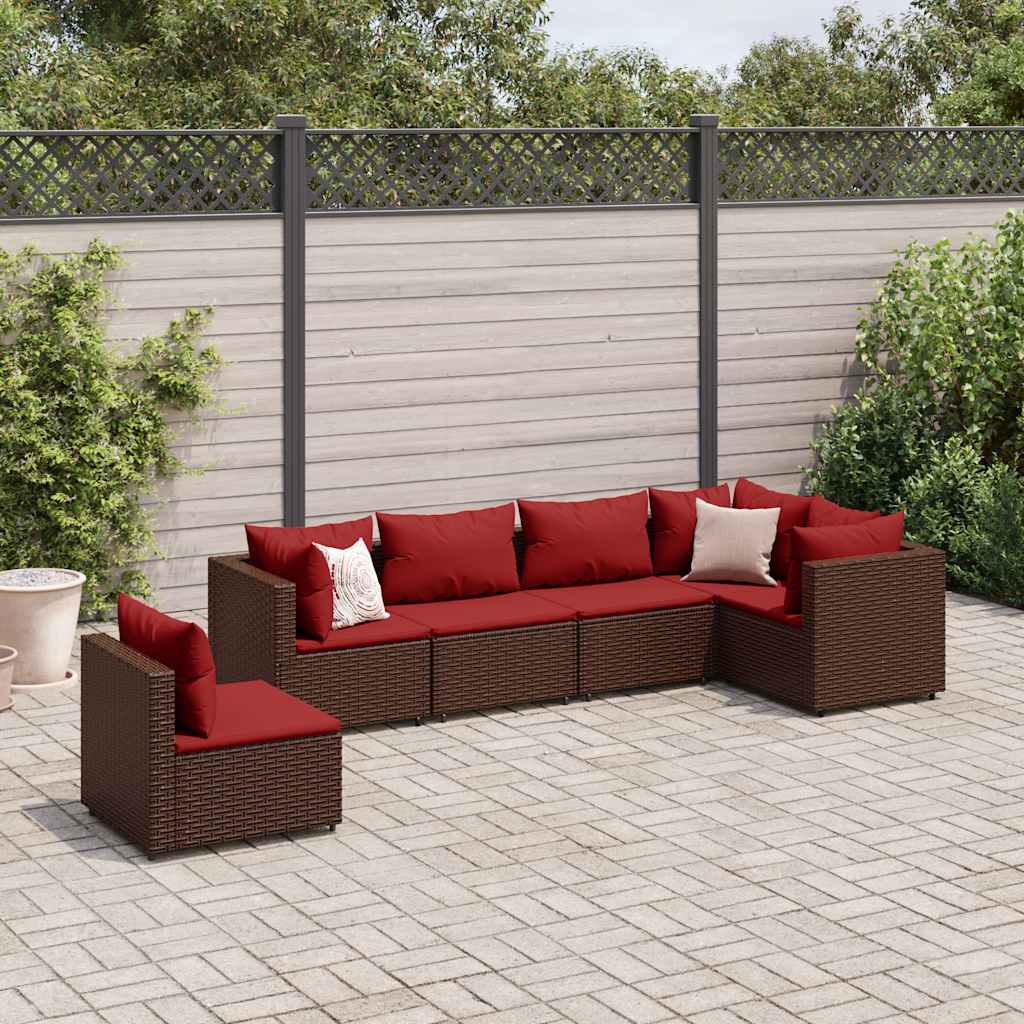 Vetonek Set muebles de jardín 6 piezas y cojines ratán sintético marrón