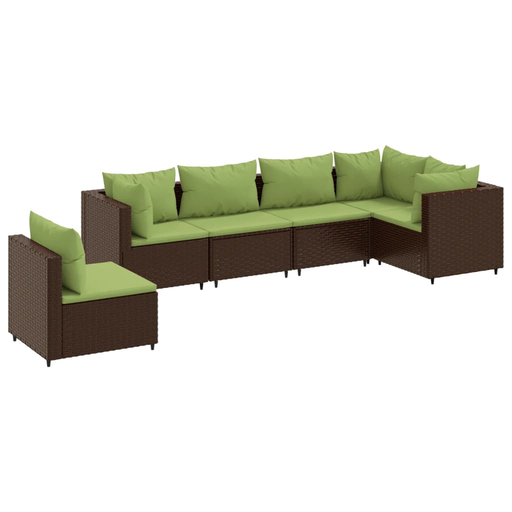 Set muebles de jardín 6 piezas y cojines ratán sintético marrón