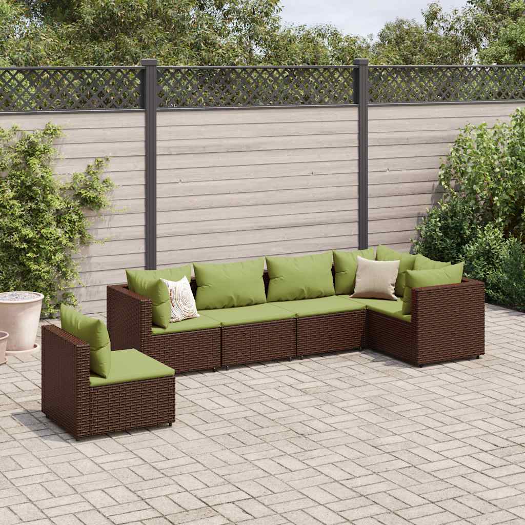 Vetonek Set muebles de jardín 6 piezas y cojines ratán sintético marrón