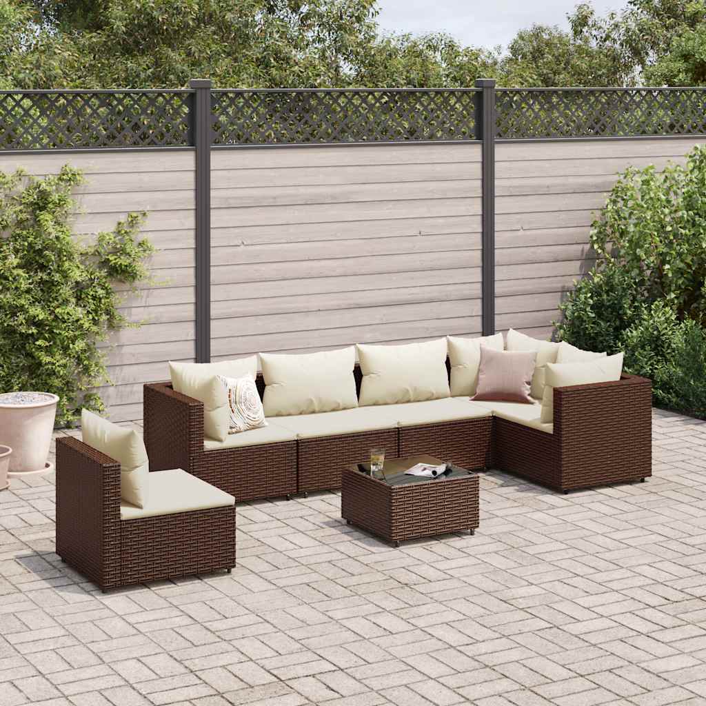 Vetonek Set muebles de jardín 7 piezas y cojines ratán sintético marrón