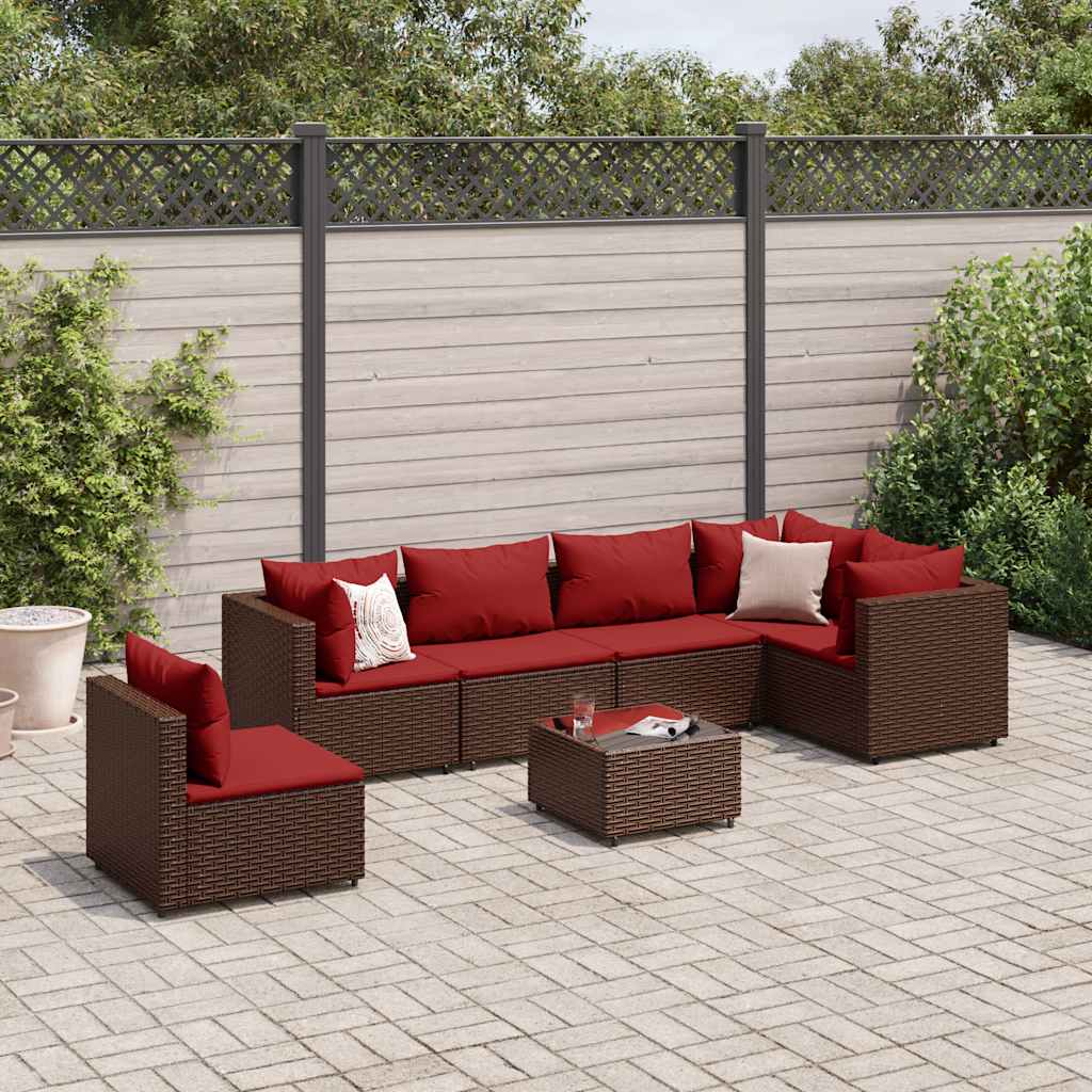 Vetonek Set muebles de jardín 7 piezas y cojines ratán sintético marrón