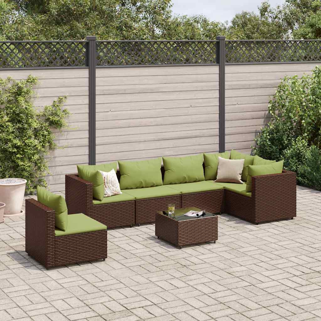 Vetonek Set muebles de jardín 7 piezas y cojines ratán sintético marrón