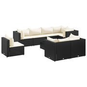 Vetonek Set de muebles de jardín 9 pzas y cojines ratán sintético negro