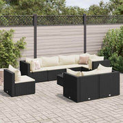 Set de muebles de jardín 9 pzas y cojines ratán sintético negro v4838 Vetonek
