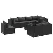 Set de muebles de jardín 9 pzas y cojines ratán sintético negro v4869 Vetonek
