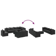 Set de muebles de jardín 9 pzas y cojines ratán sintético negro v4869 - Vetonek