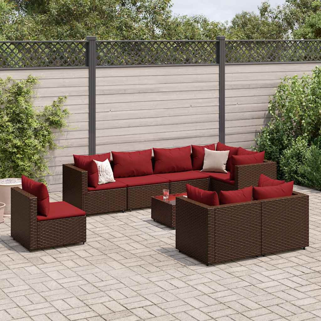 Vetonek Set muebles de jardín 9 piezas y cojines ratán sintético marrón