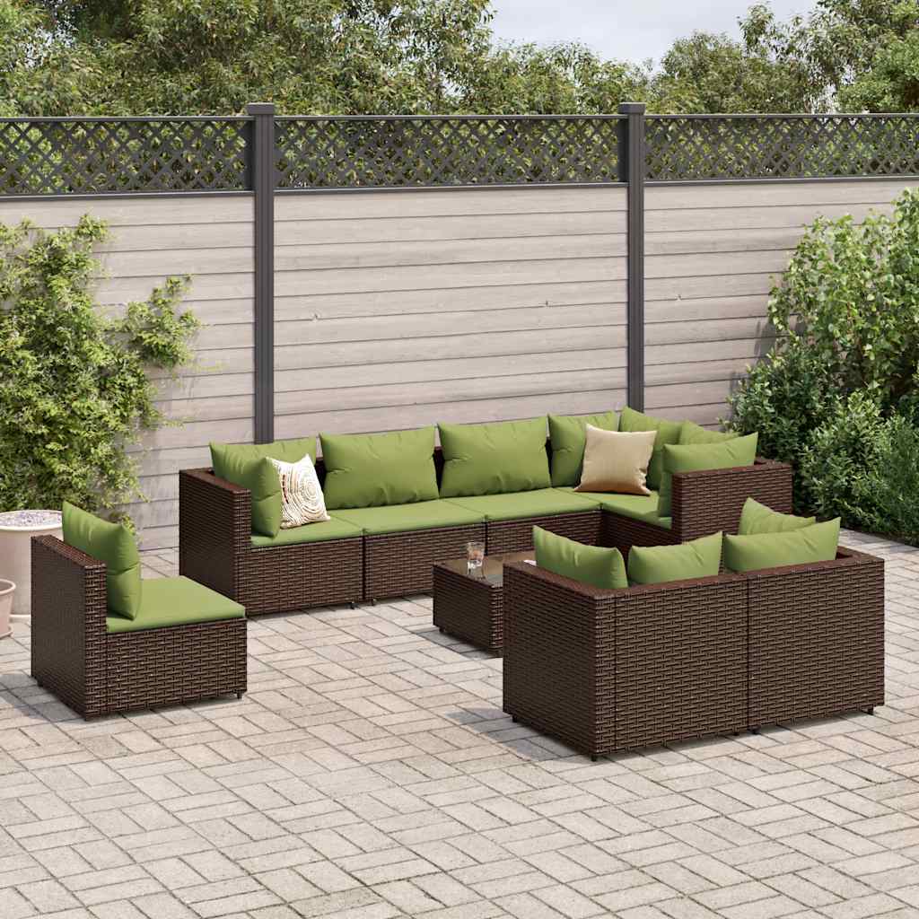 Vetonek Set muebles de jardín 9 piezas y cojines ratán sintético marrón