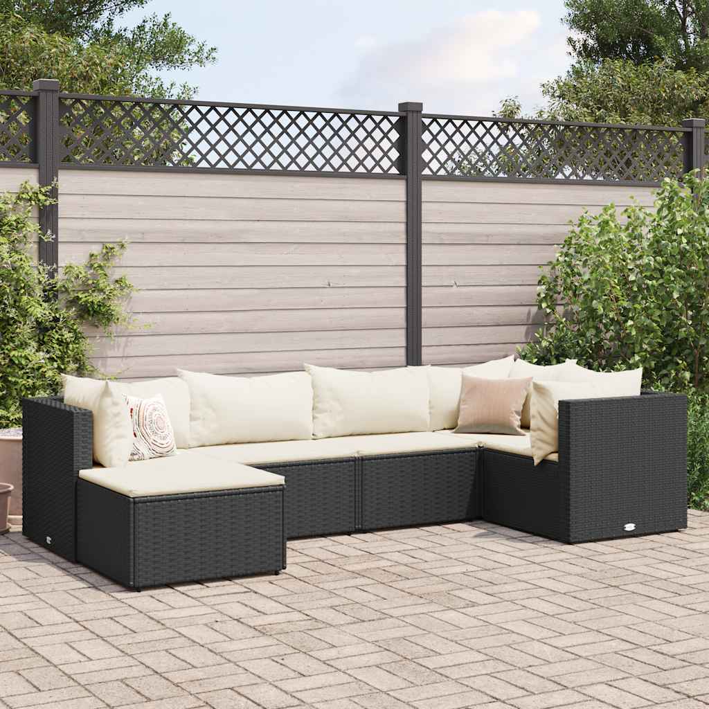 Vetonek Set muebles de jardín 6 piezas y cojines ratán sintético negro