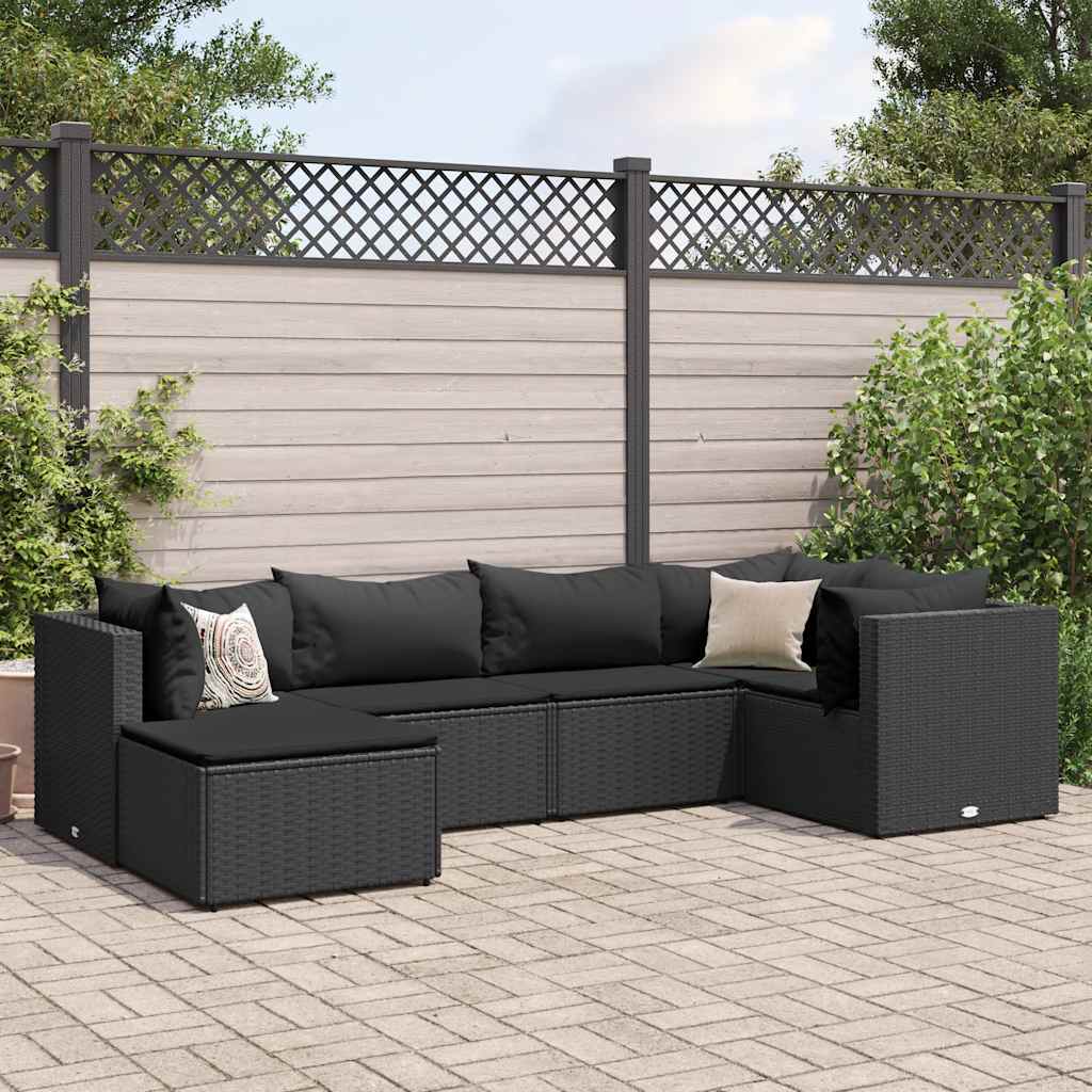 Vetonek Set muebles de jardín 6 piezas y cojines ratán sintético negro