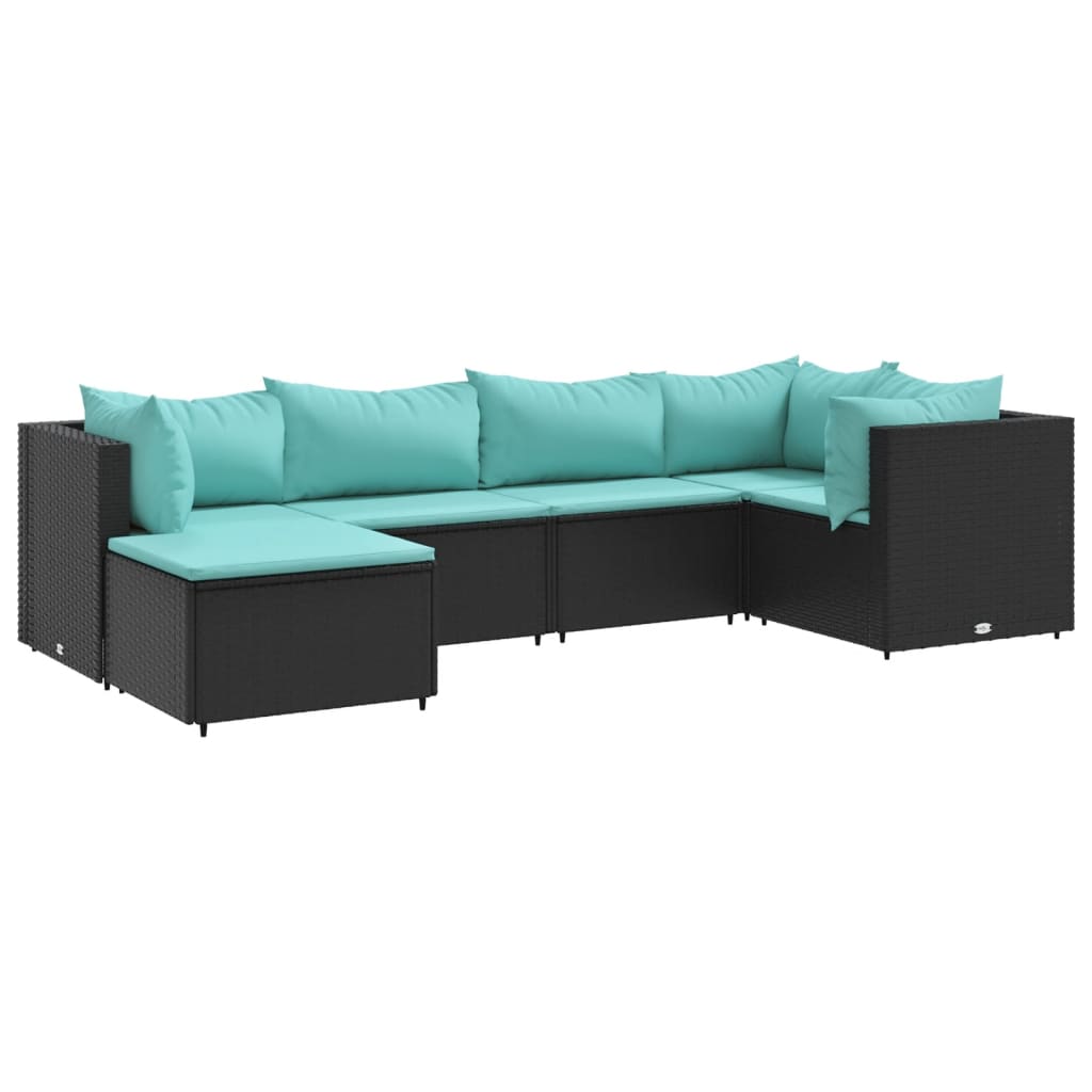 Set muebles de jardín 6 piezas y cojines ratán sintético negro