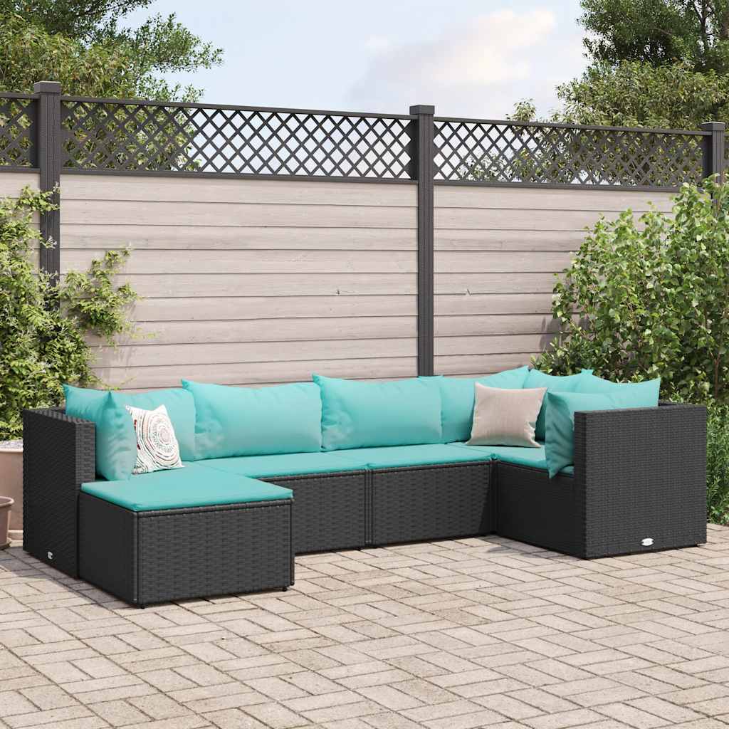 Vetonek Set muebles de jardín 6 piezas y cojines ratán sintético negro