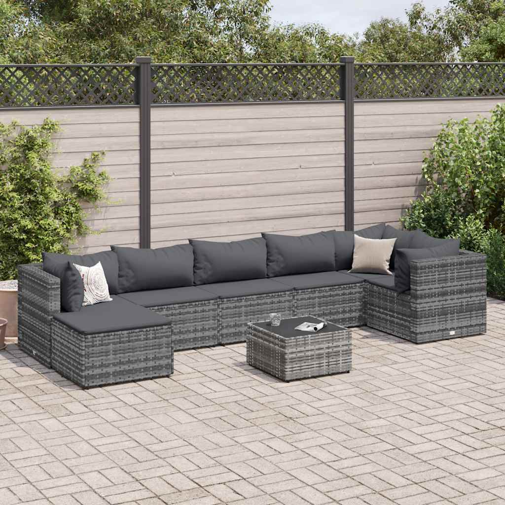 Vetonek Set de muebles de jardín 8 pzas y cojines ratán sintético gris