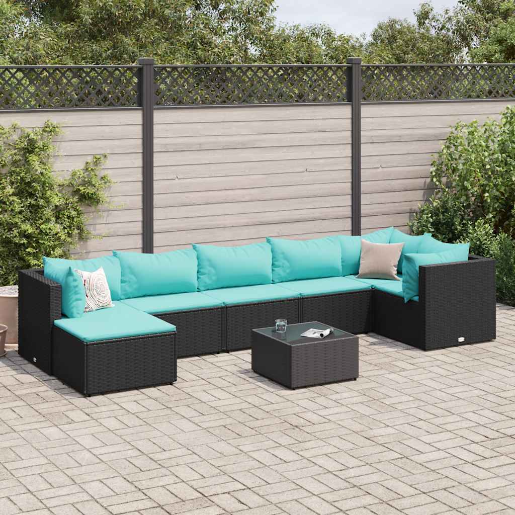 Vetonek Set de muebles de jardín 8 pzas y cojines ratán sintético negro