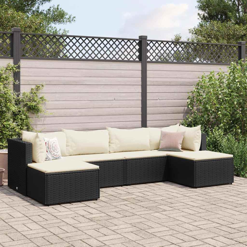 Vetonek Set muebles de jardín 6 piezas y cojines ratán sintético negro