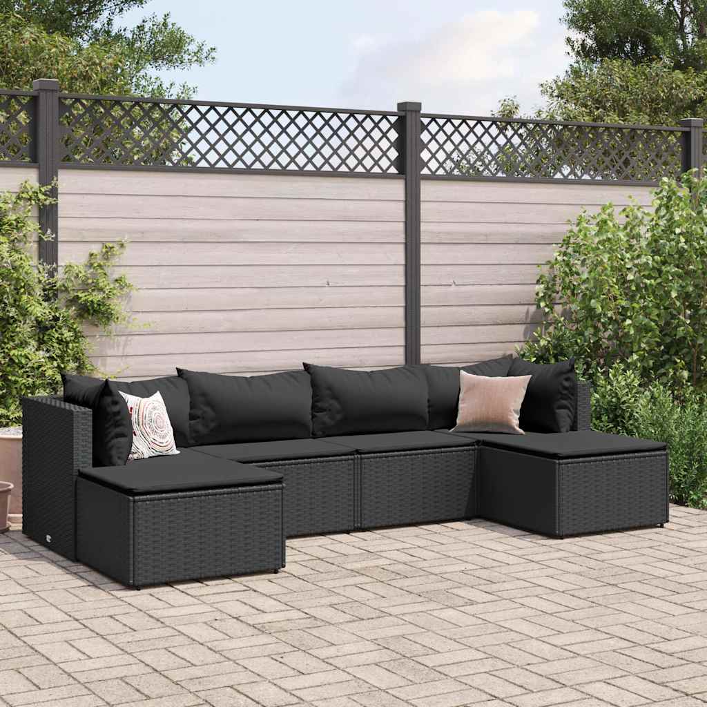 Vetonek Set muebles de jardín 6 piezas y cojines ratán sintético negro