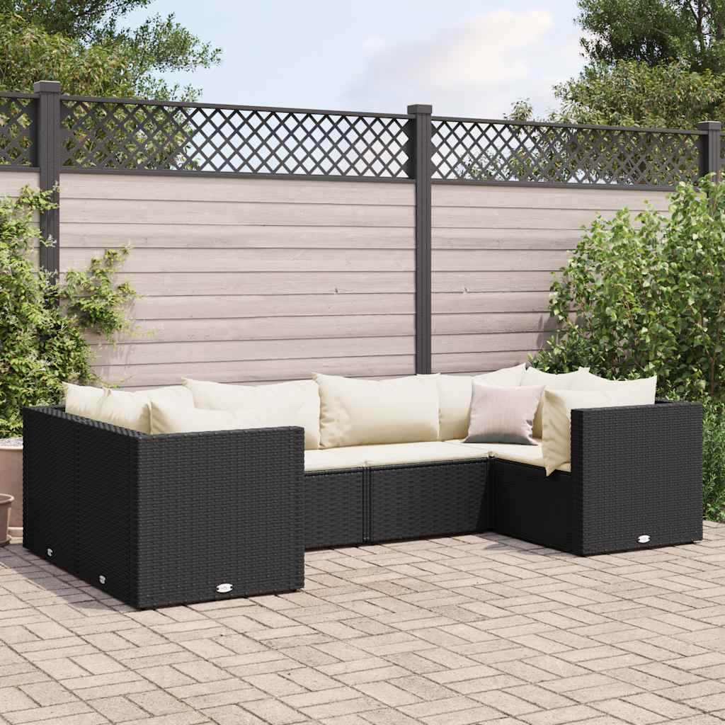 Vetonek Set muebles de jardín 6 piezas y cojines ratán sintético negro