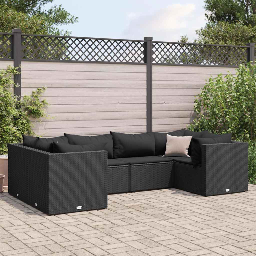 Vetonek Set muebles de jardín 6 piezas y cojines ratán sintético negro