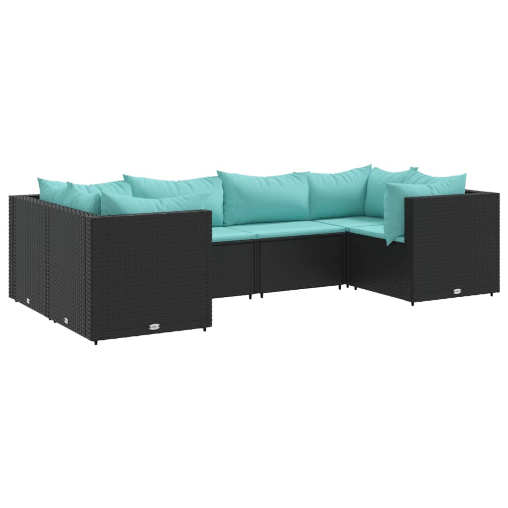 Set muebles de jardín 6 piezas y cojines ratán sintético negro