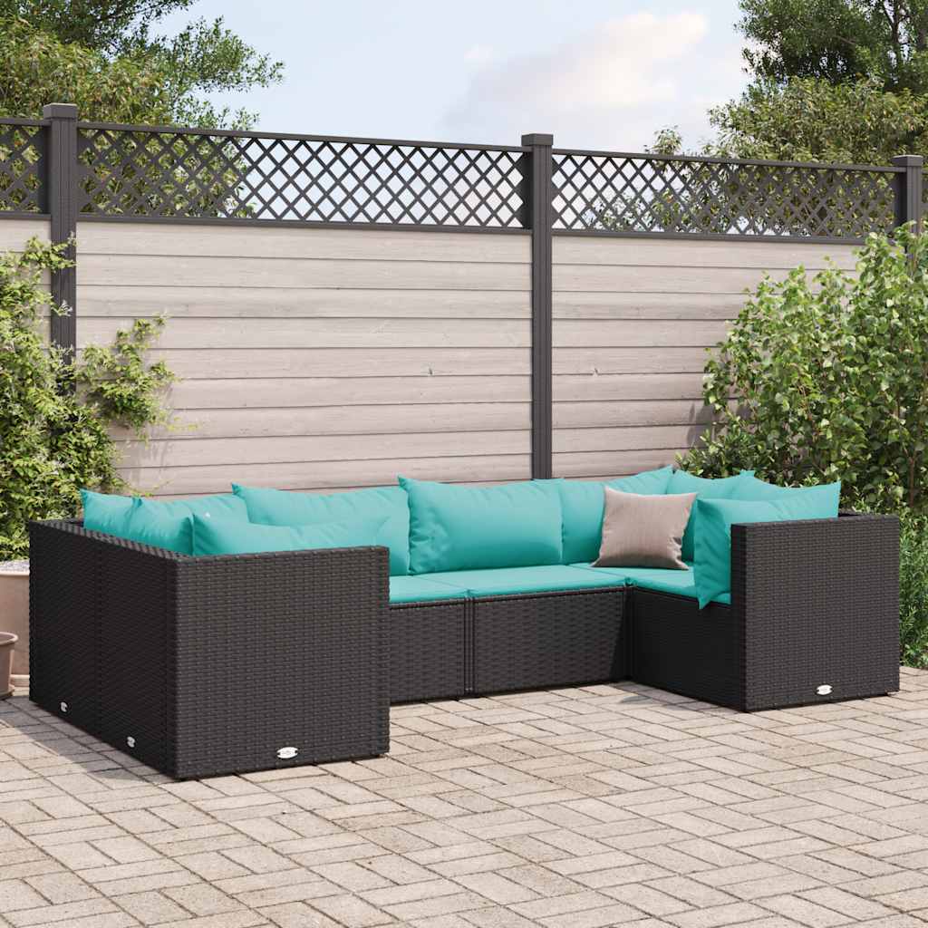 Vetonek Set muebles de jardín 6 piezas y cojines ratán sintético negro