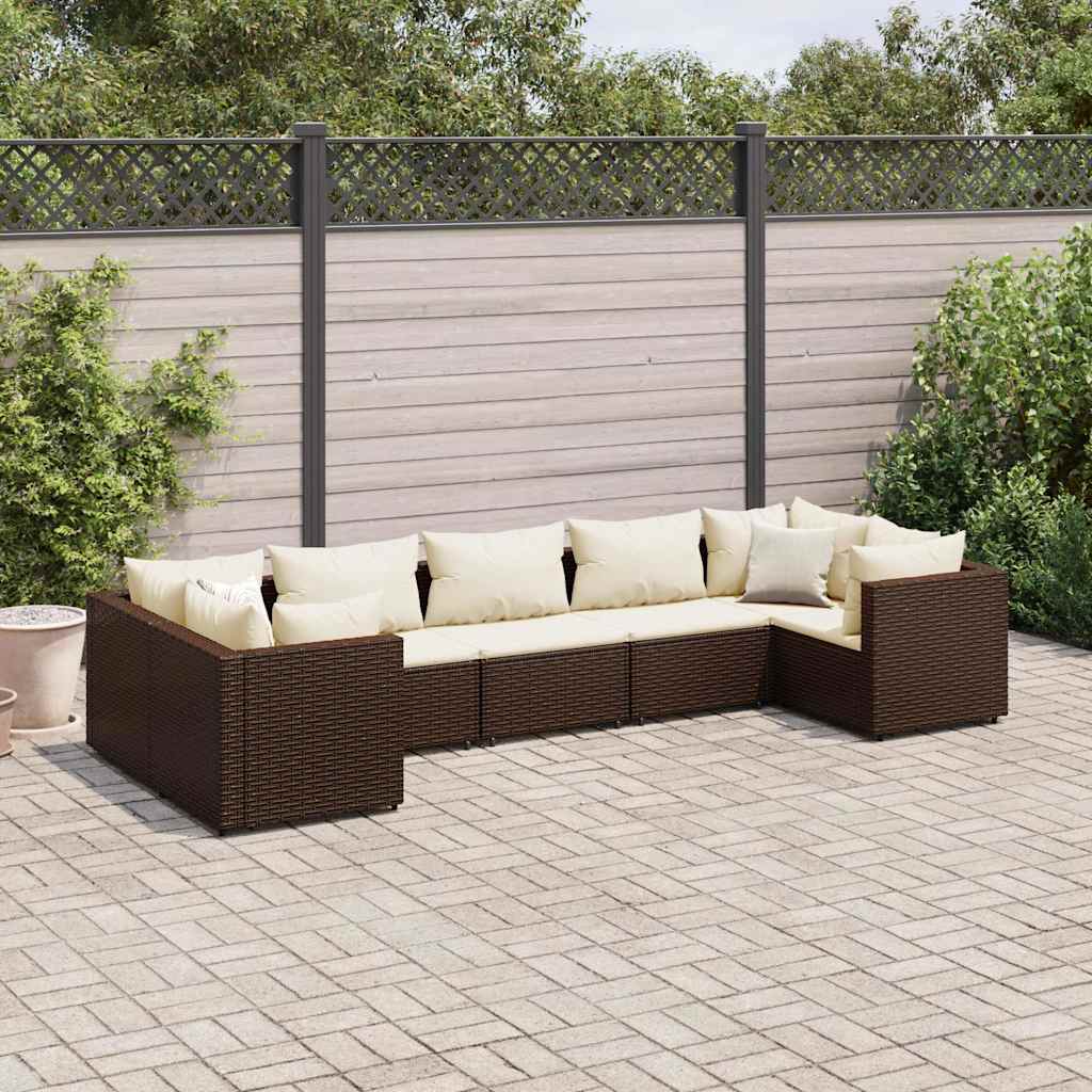 Vetonek Set muebles de jardín 7 piezas y cojines ratán sintético marrón