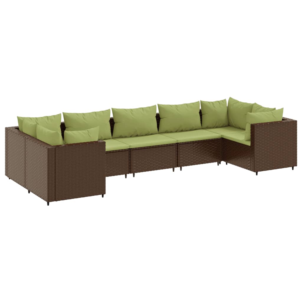 Set muebles de jardín 7 piezas y cojines ratán sintético marrón