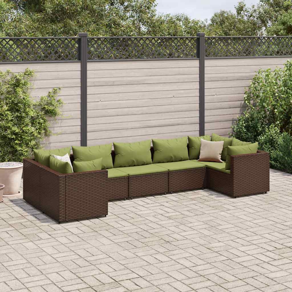 Vetonek Set muebles de jardín 7 piezas y cojines ratán sintético marrón