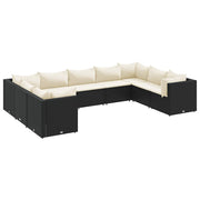 Set de muebles de jardín 9 pzas y cojines ratán sintético negro v5477 Vetonek