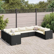 Set de muebles de jardín 9 pzas y cojines ratán sintético negro v5477 Vetonek