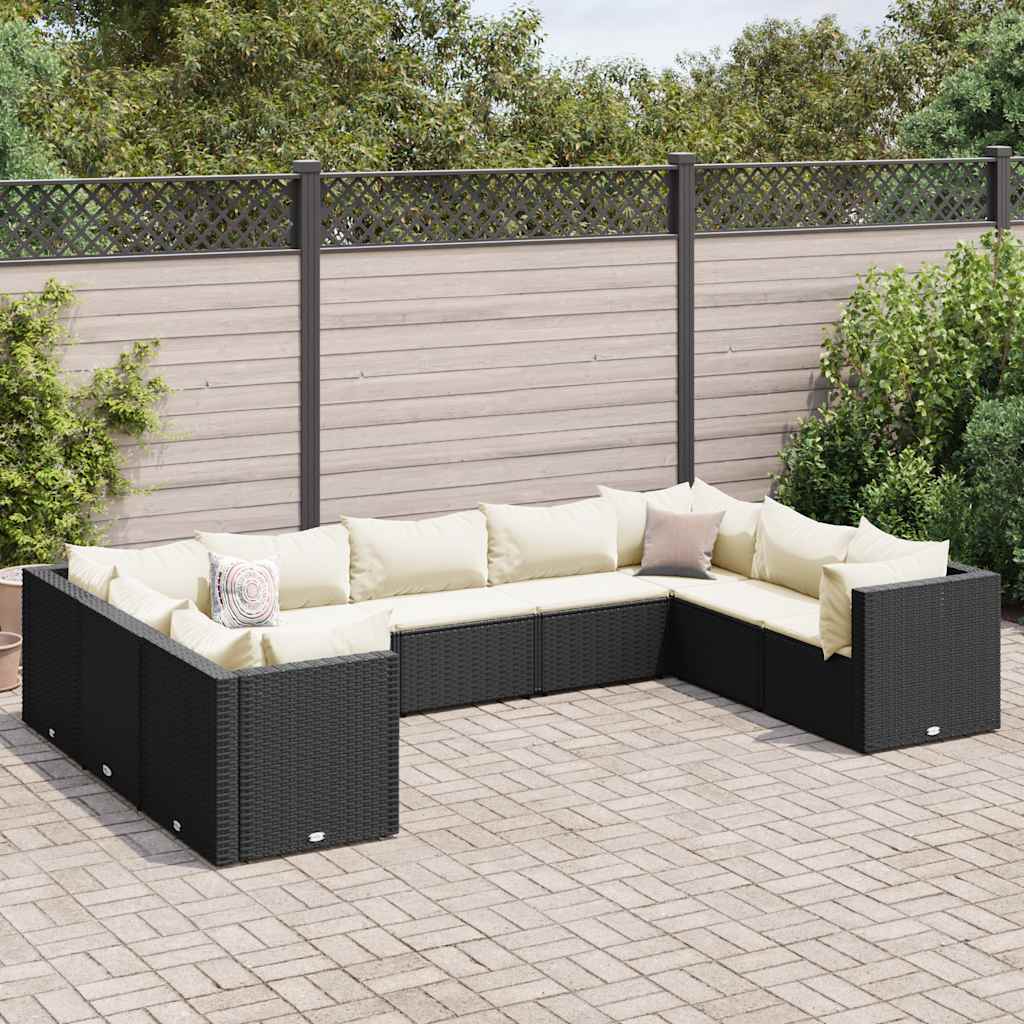 Set de muebles de jardín 9 pzas y cojines ratán sintético negro v5477 Vetonek