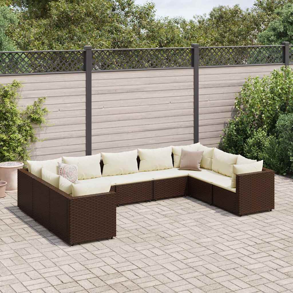 Vetonek Set muebles de jardín 9 piezas y cojines ratán sintético marrón