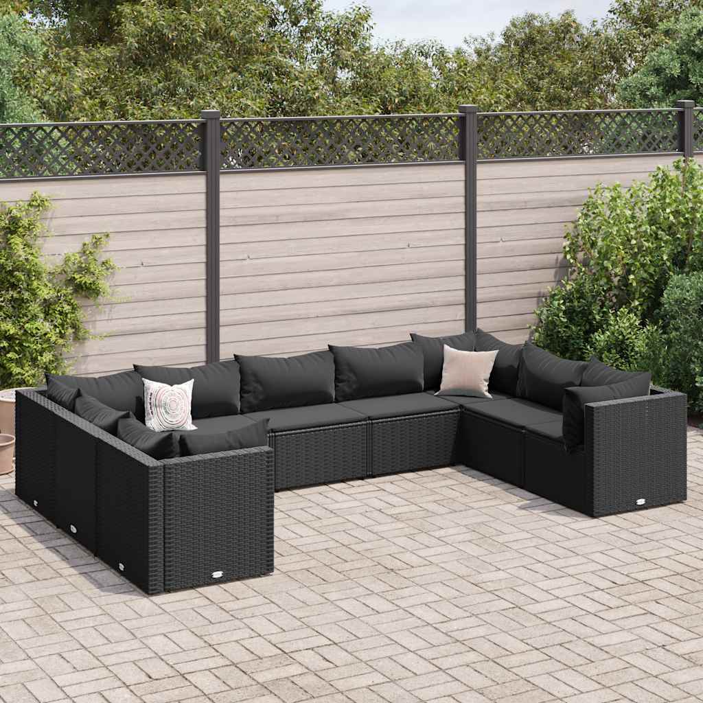 Set de muebles de jardín 9 pzas y cojines ratán sintético negro v5507 Vetonek