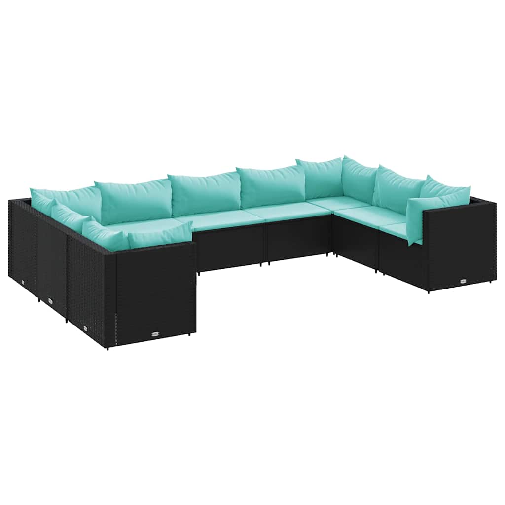 Set de muebles de jardín 9 pzas y cojines ratán sintético negro v5514 Vetonek
