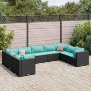 Set de muebles de jardín 9 pzas y cojines ratán sintético negro v5514 Vetonek
