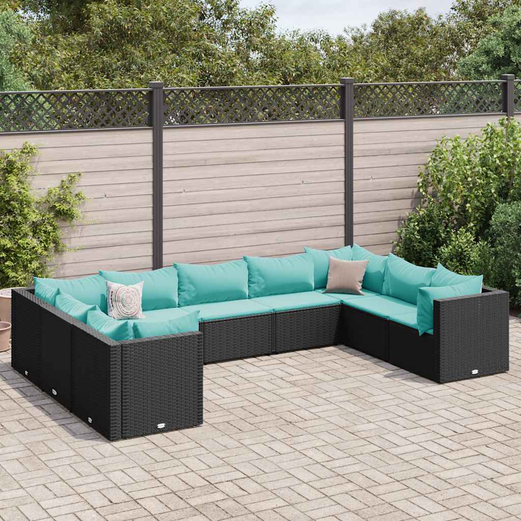 Set de muebles de jardín 9 pzas y cojines ratán sintético negro v5514 Vetonek