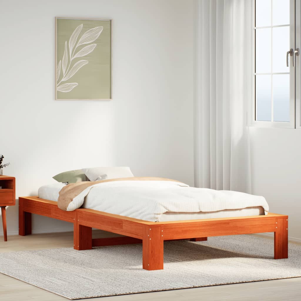 Vetonek Estructura de cama sin colchón madera de pino marrón 90x200 cm