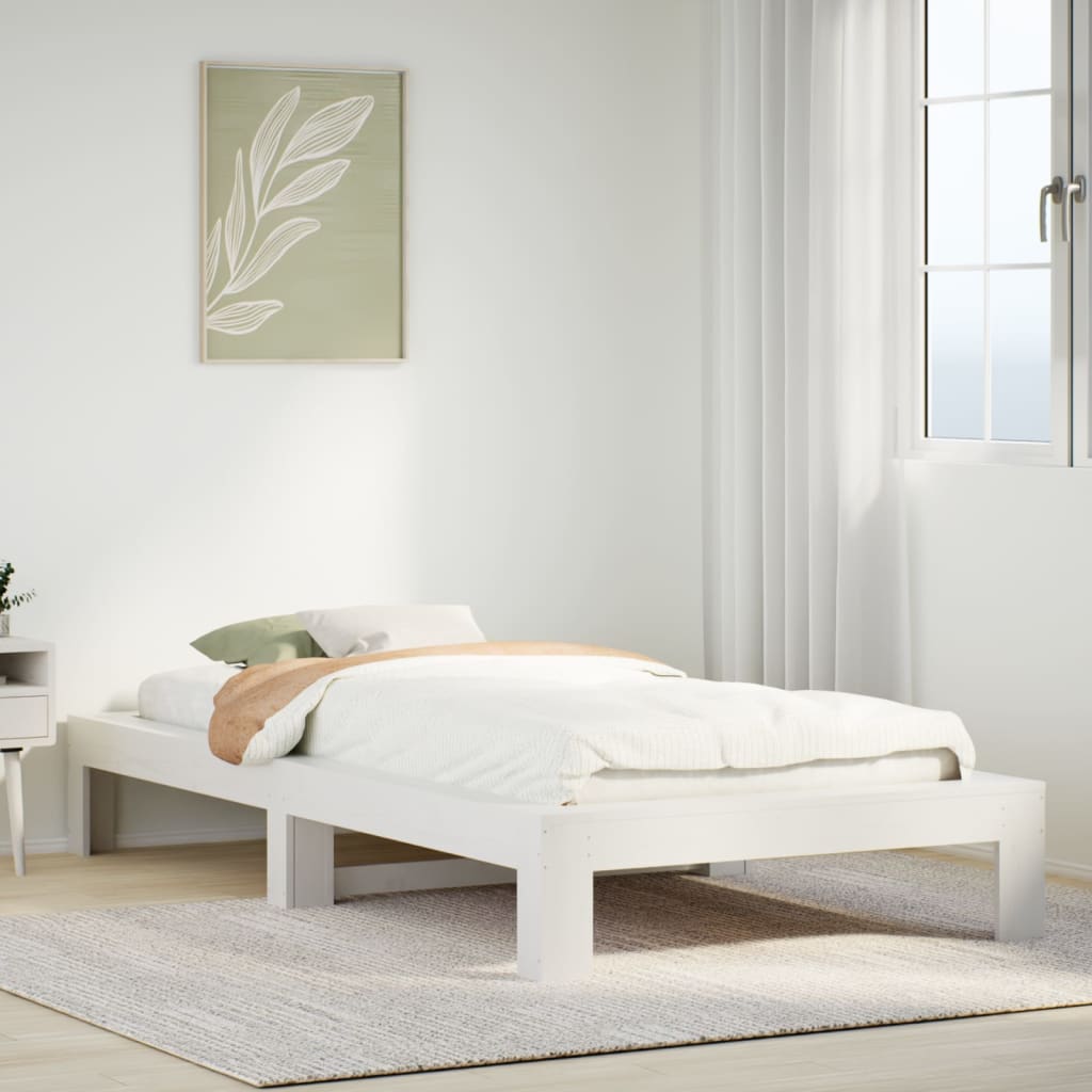 Vetonek Estructura de cama sin colchón madera maciza blanca 75x190 cm