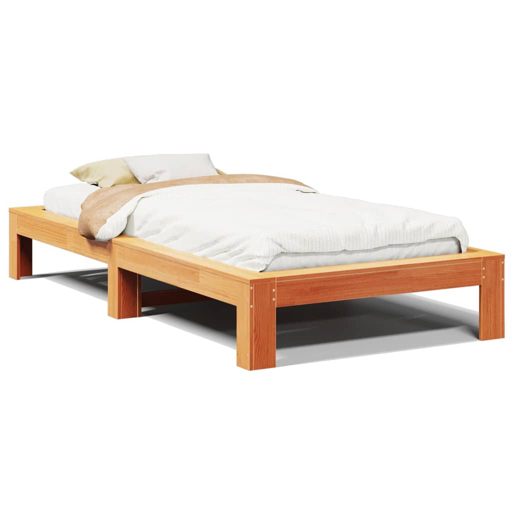 Vetonek Estructura de cama sin colchón madera maciza marrón 75x190 cm