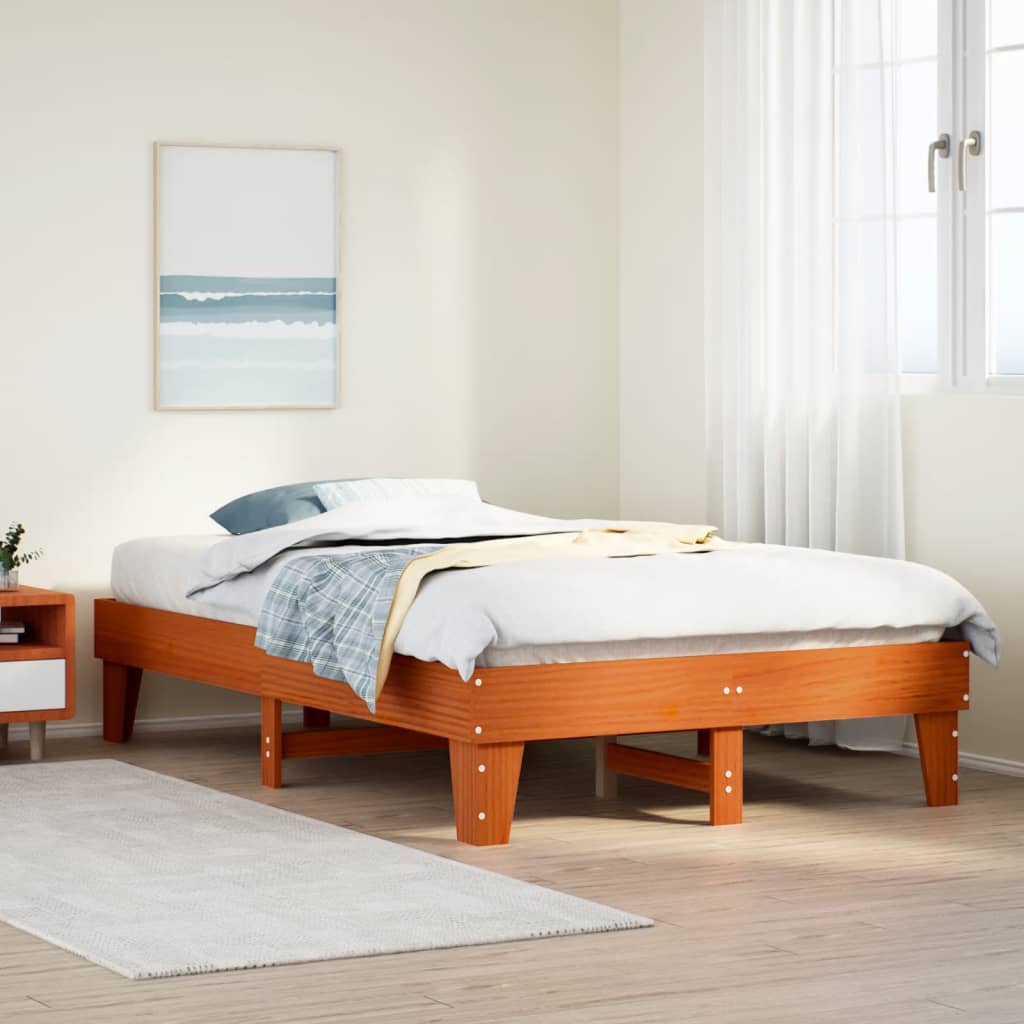 Vetonek Estructura de cama sin colchón madera maciza marrón 135x190 cm