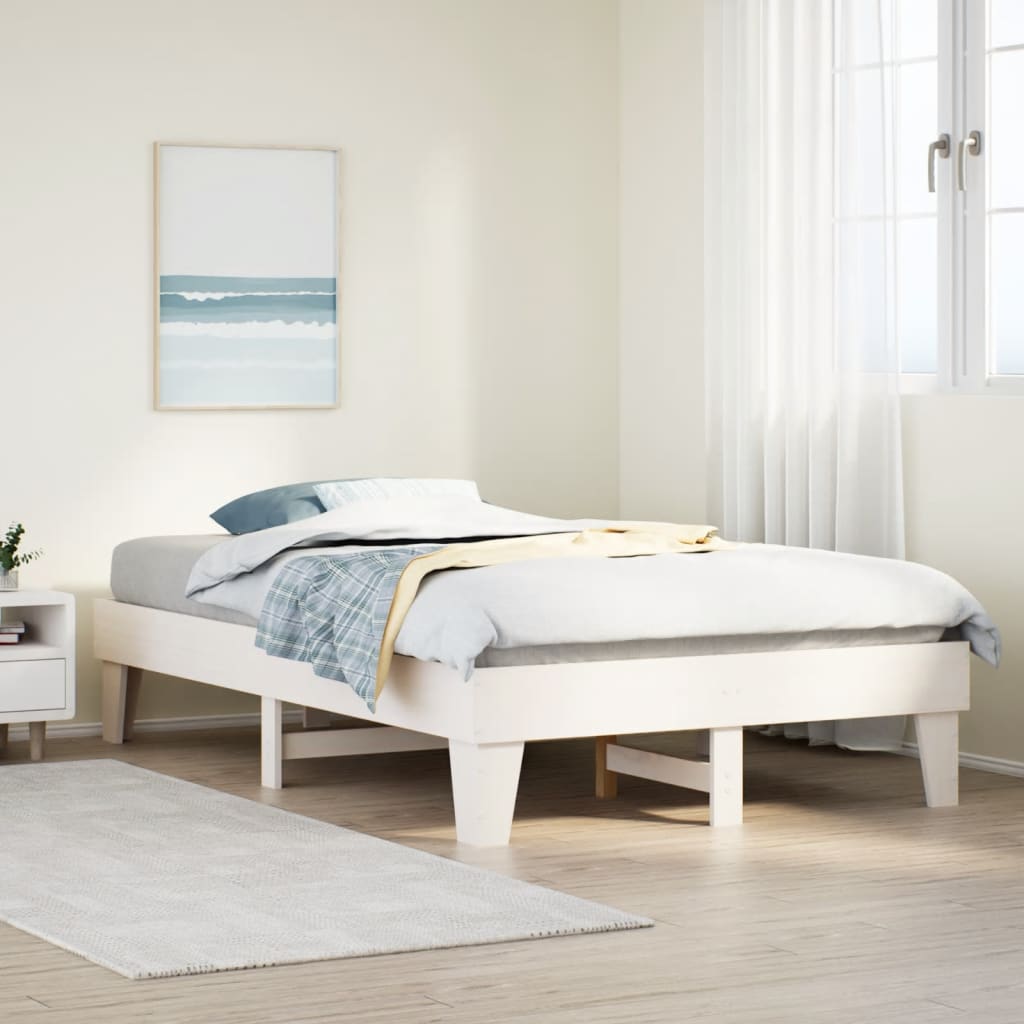 Vetonek Estructura de cama sin colchón madera maciza blanca 120x190 cm