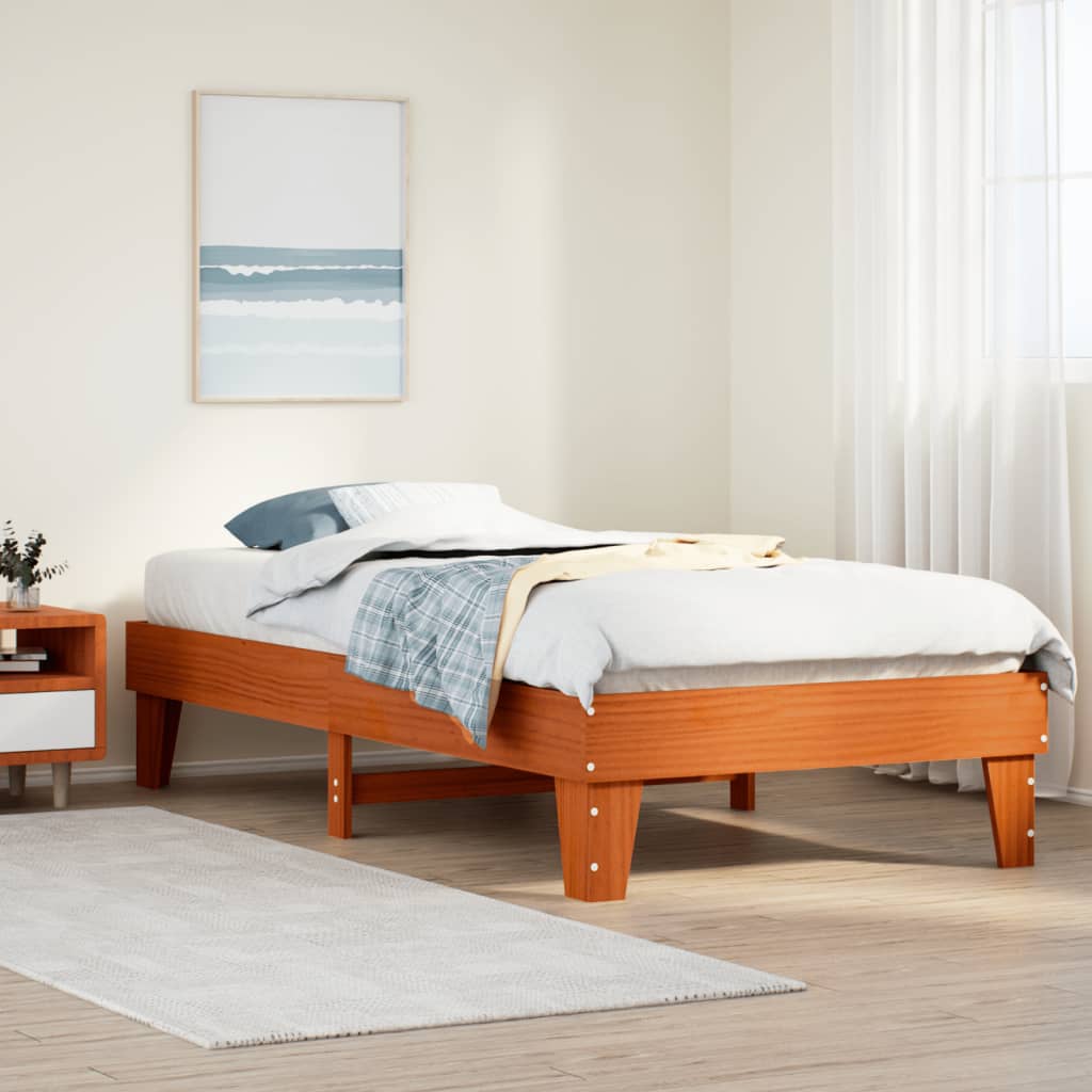 Vetonek Estructura de cama sin colchón madera maciza marrón 75x190 cm