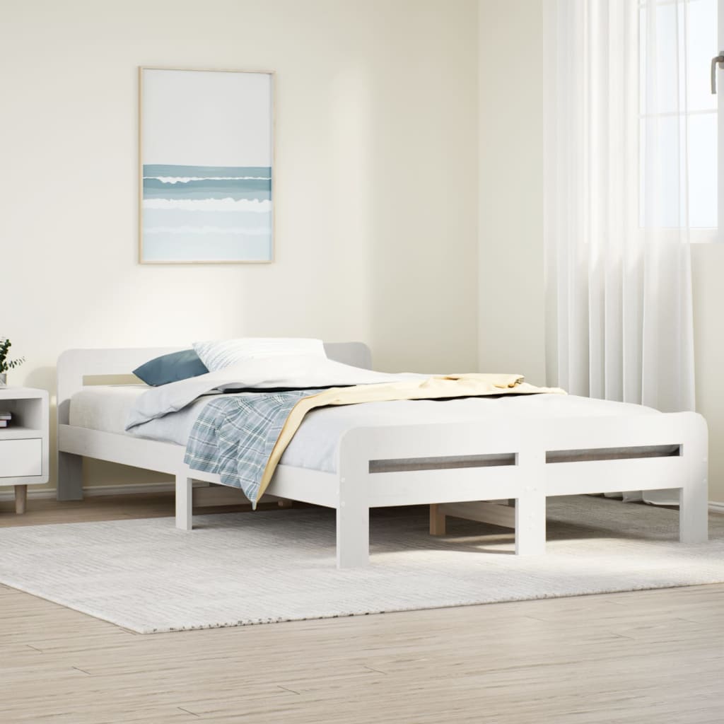 Estructura de cama de madera de pino blanca 120x200 cm en dormitorio minimalista con decoración moderna.