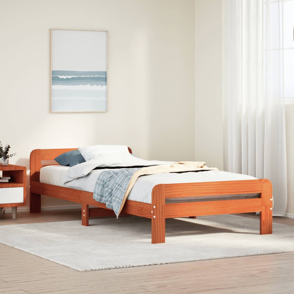 Vetonek Estructura de cama sin colchón madera de pino marrón 90x200 cm