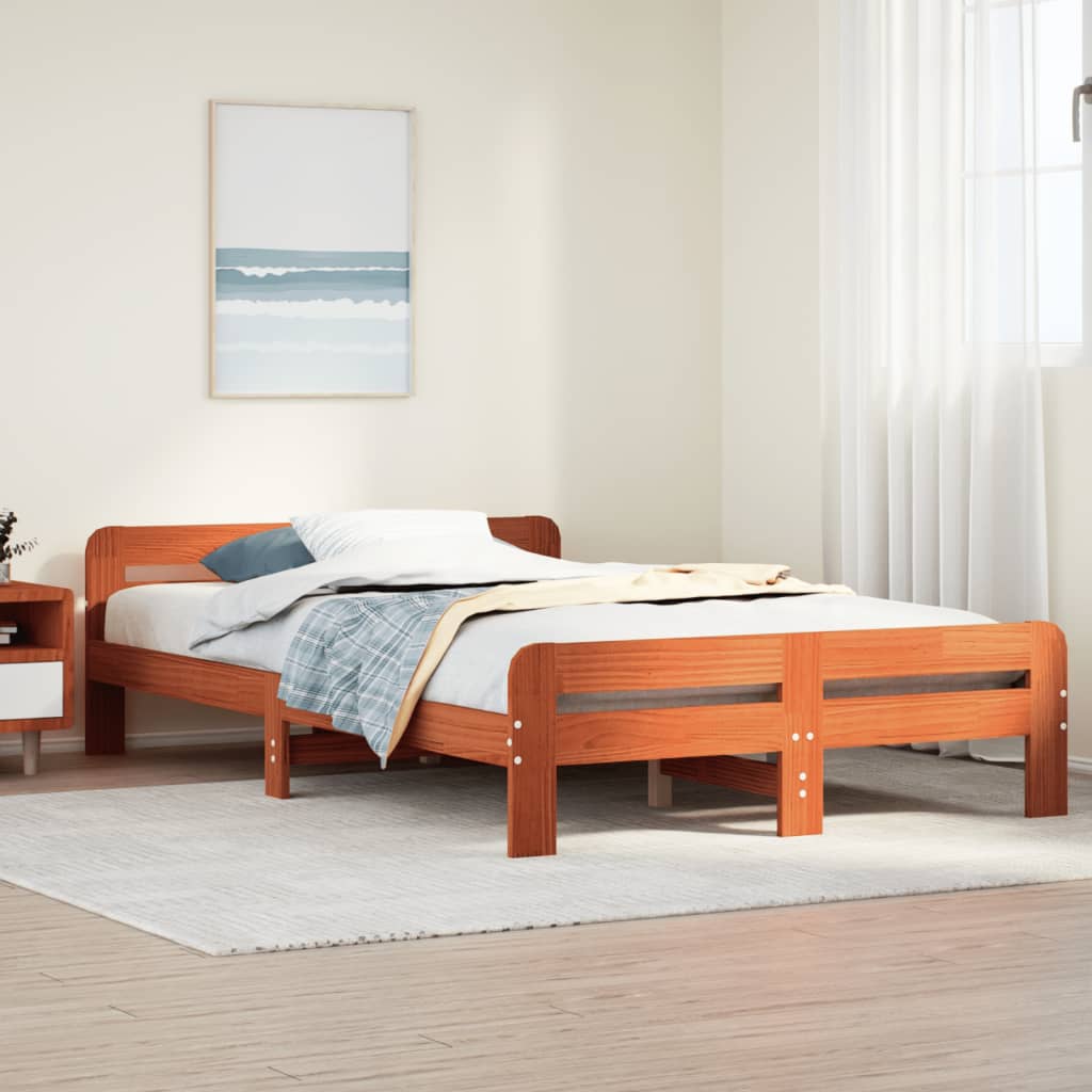 Vetonek Estructura de cama sin colchón madera maciza marrón 135x190 cm