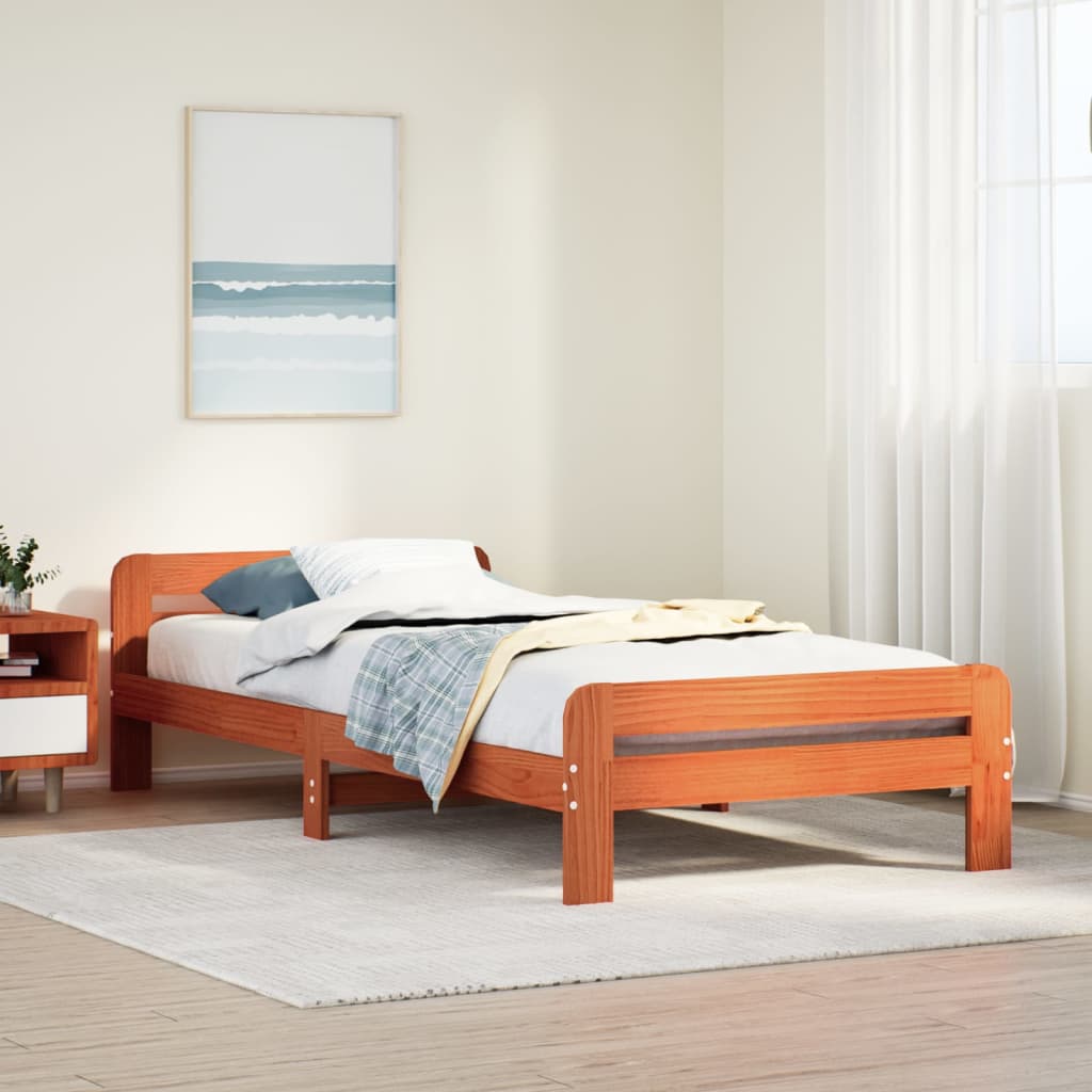 Vetonek Estructura de cama sin colchón madera maciza marrón 75x190 cm