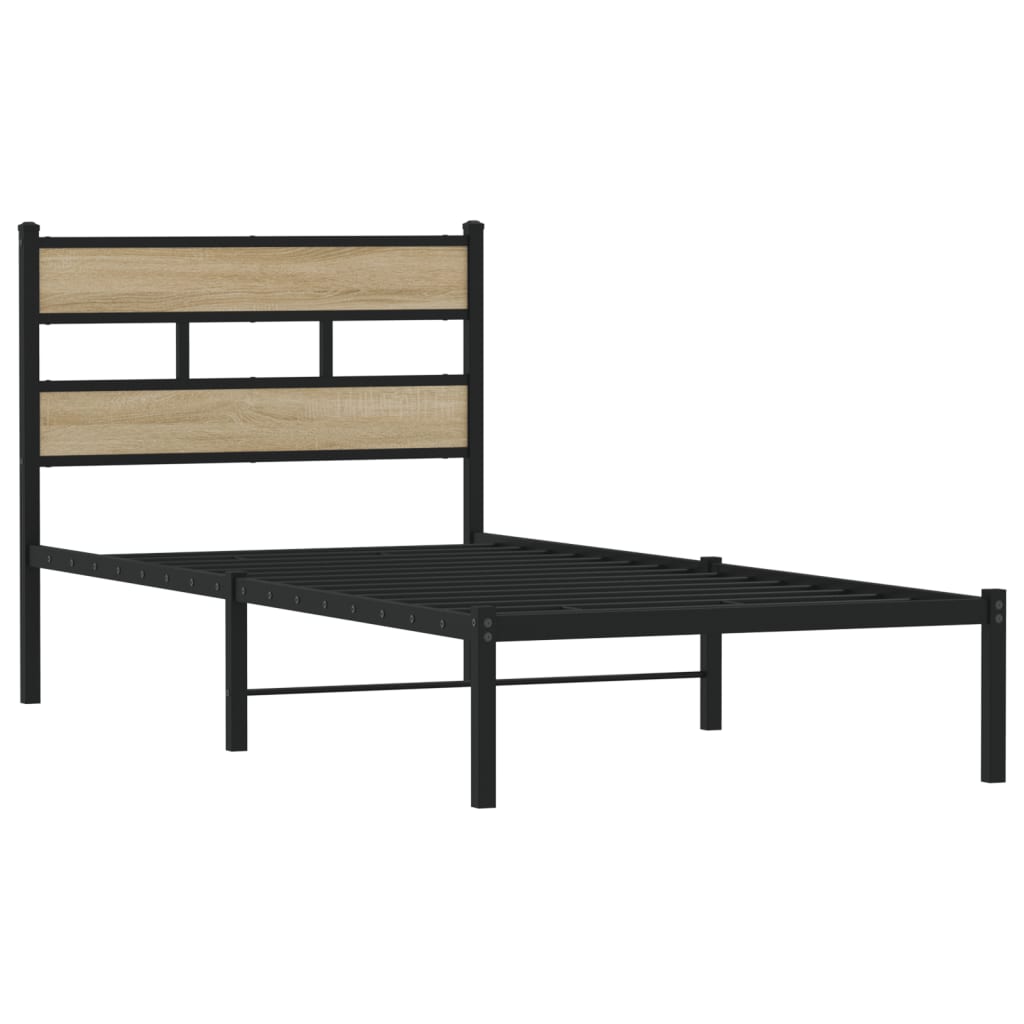 Estructura de cama sin colchón metal roble Sonoma 90x190 cm - Vetonek