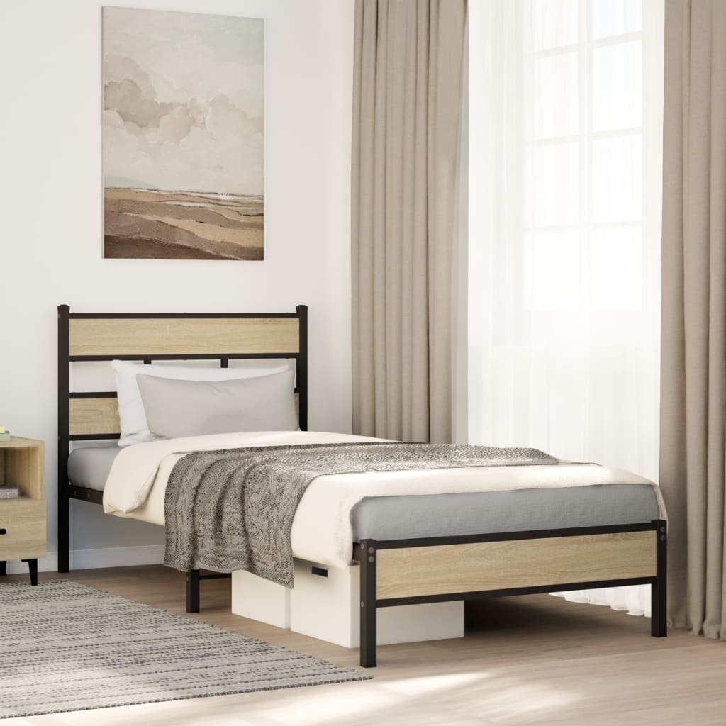 Vetonek Estructura de cama sin colchón madera roble Sonoma 75x190 cm