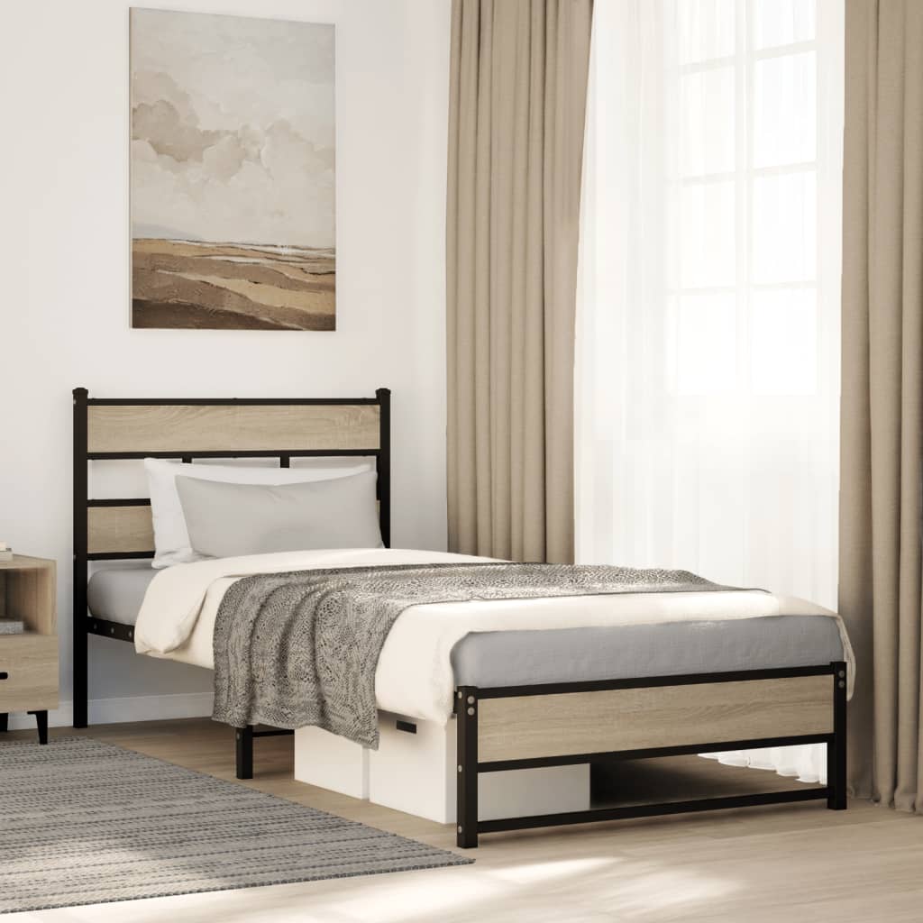 Vetonek Estructura de cama sin colchón metal roble Sonoma 107x203 cm