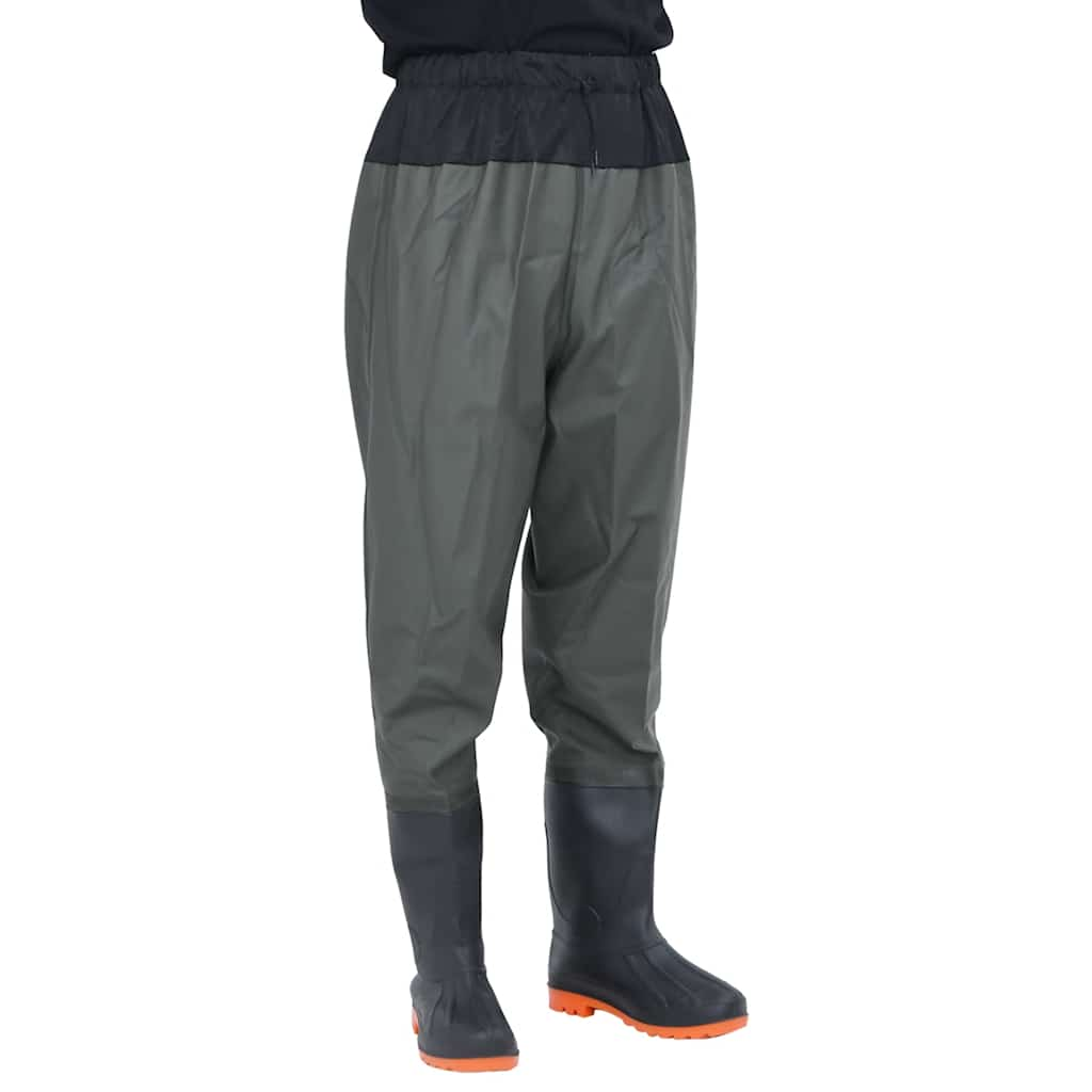 Vadeador de cintura con botas verde oscuro, talla 46, ideal para pesca y actividades al aire libre, resistente al agua.