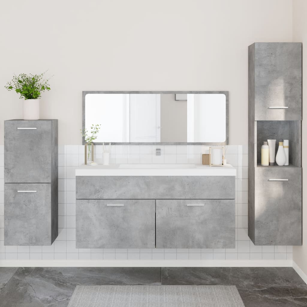 Vetonek Juego muebles de baño 4 pzas madera contrachapada gris hormigón